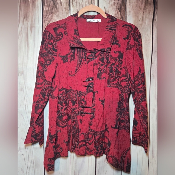 Habitat Red And Black Paisley Textured Button Blouse Asymmetrical Hem Size Med - Picture 1 of 9